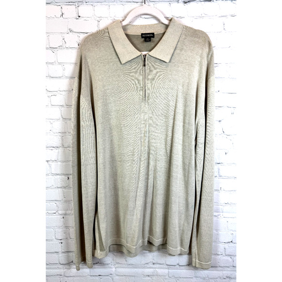 REUNION gray beige undertone mens 1/4 zip knit silk blend sweater pullover XXL - Picture 1 of 7